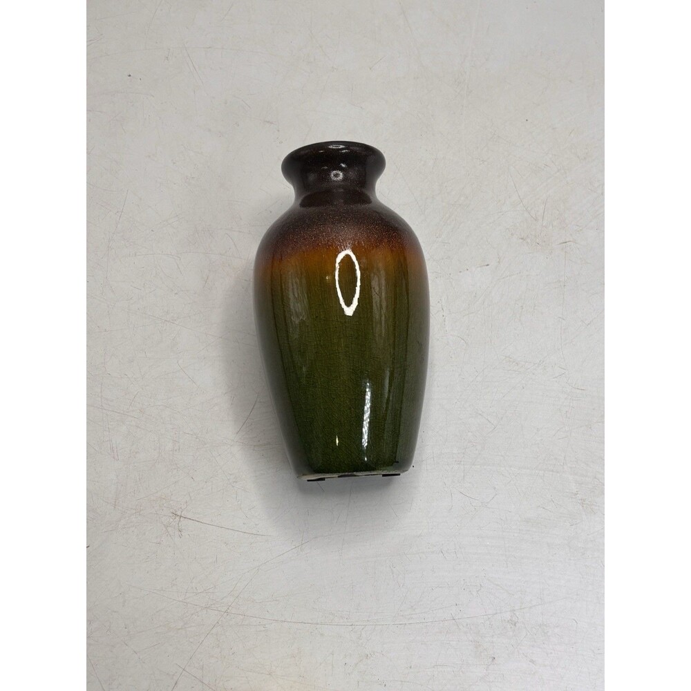 Pottery Small Green Orange & Brown Metallic Glaze Drip Mini Vase 6"